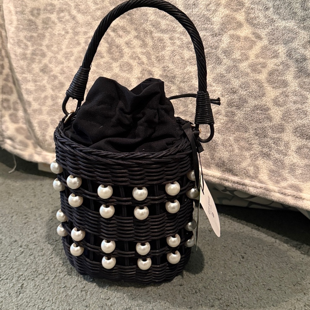 NWT Kate Spade Target Collab Black Woven Bag with Pearl Accents - Picture 2 of 7